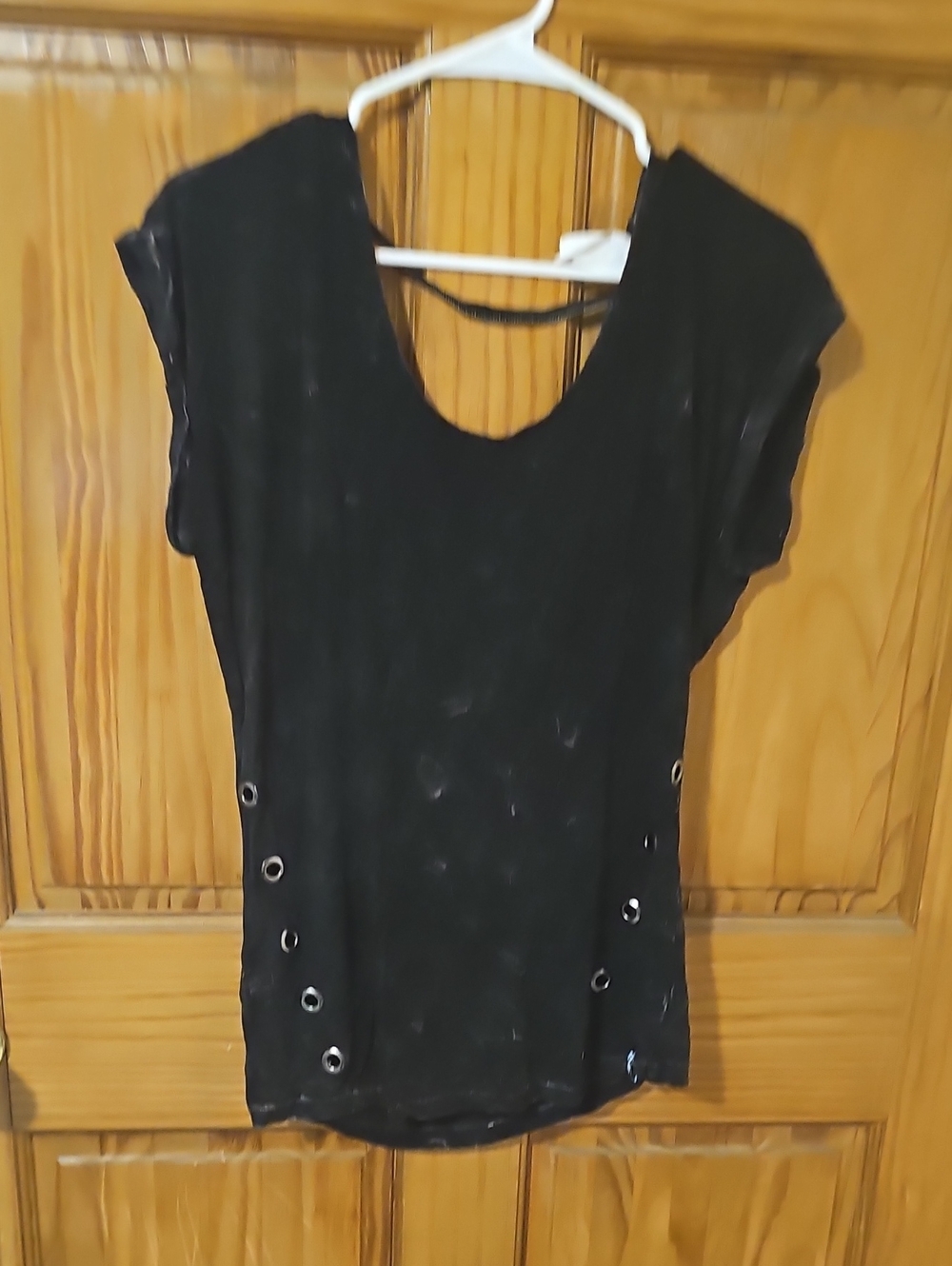 Black Eyelet-Detail Women's Scoop Neck Top